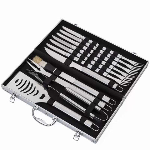 Kit Churrasco 17 Peças Maleta De Alumínio Talheres Inox