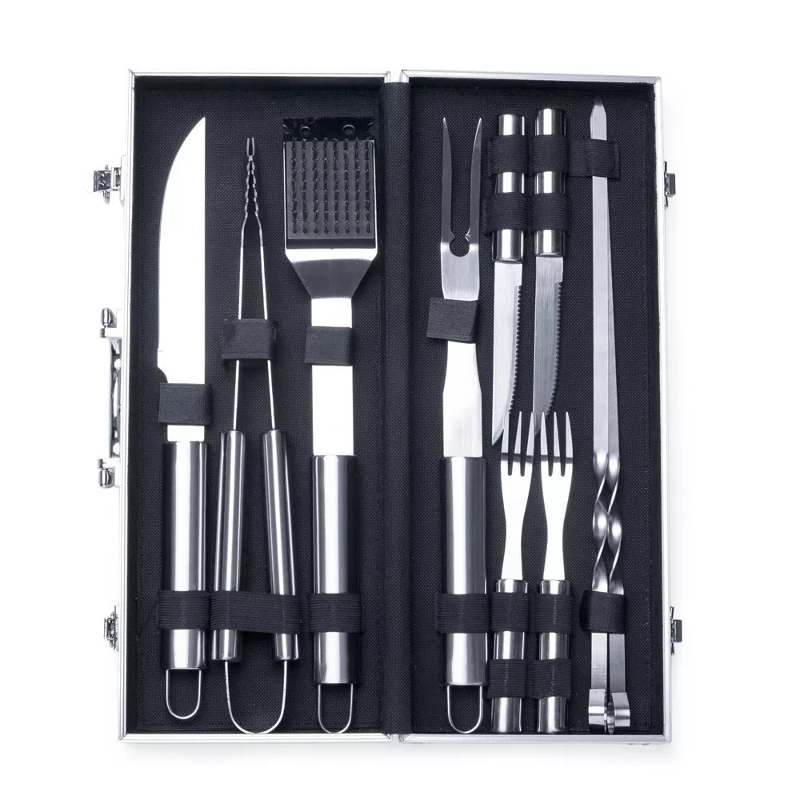 Kit Churrasco 10 Peças Espetos Talheres Inox Maleta Alumínio