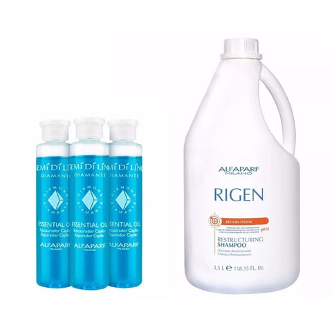 Shampoo Rigen Restore System 3,5 & Ampola Semi Di Lino Azul