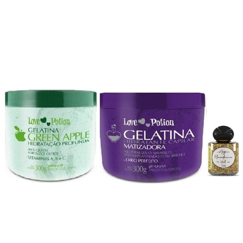 Gelatina Green Apple E Matizadora Love Potion 300g+1argan 7m