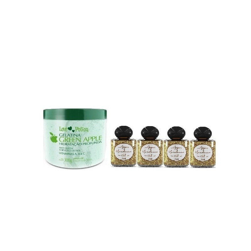 Gelatina Capilar Love Potion Green Apple 300g +4 Óleos Argan