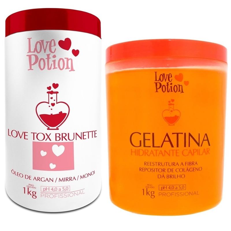 Love Potion Gelatina Hidratante 1kg + Love Tox Brunette 1kg