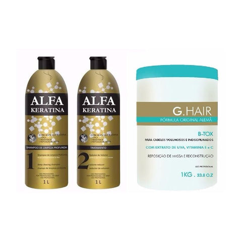 Kit Alfa Keratina Escova Progressiva 2x1l + G Hair B-tox 1kg