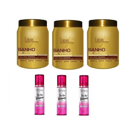 Kit=03 Másc.banho De Verniz 1kg+03 Bye Bye Volume-for. Liss